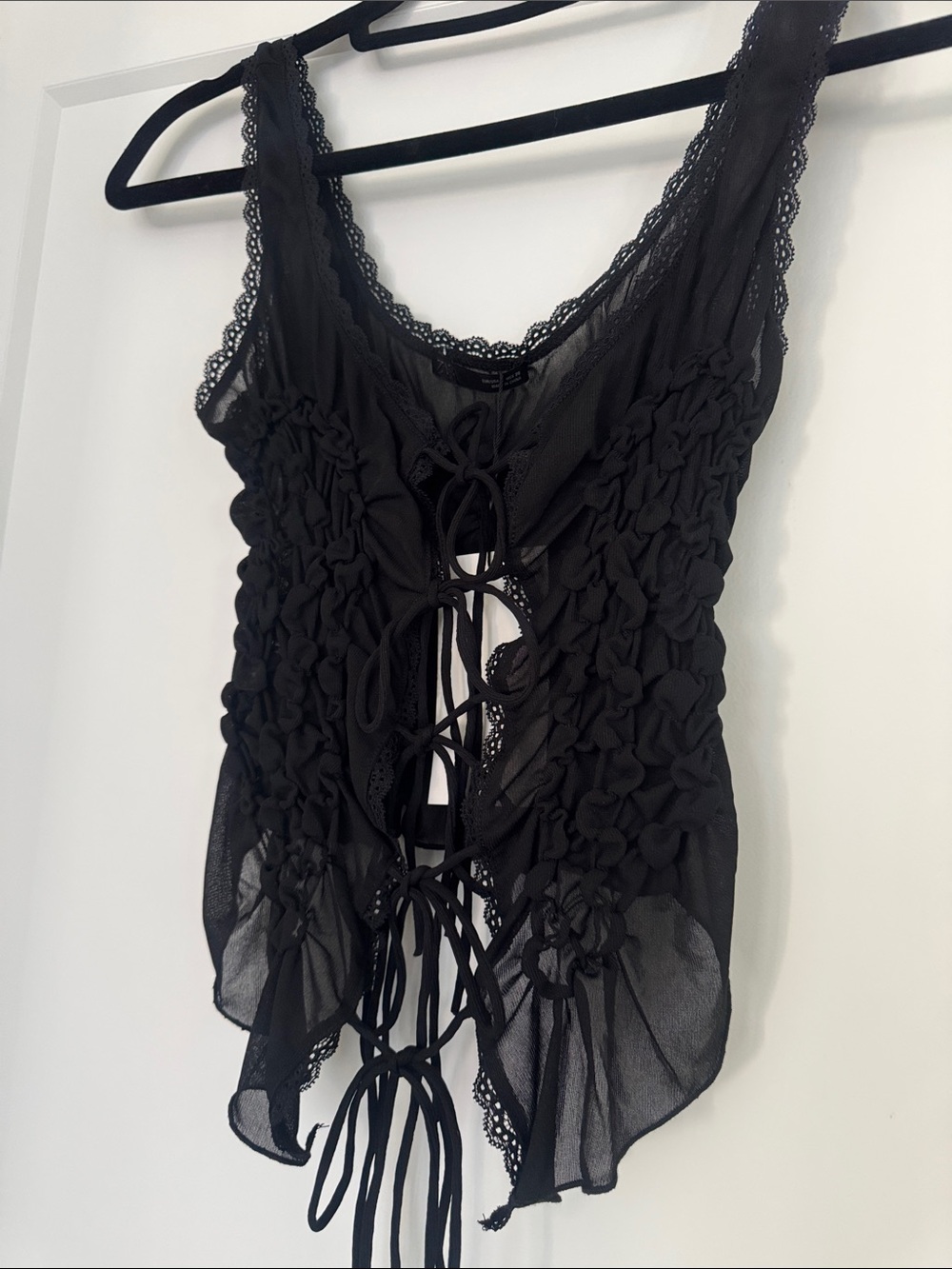 Zara Black Lace-Up Sheer Ruched Tank - Picture 5 of 16